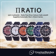 Ratio Free Diver Helium-Safe 1000M Sapphire Automatic Silicon Strap Men's Watch Series - 100% Authen