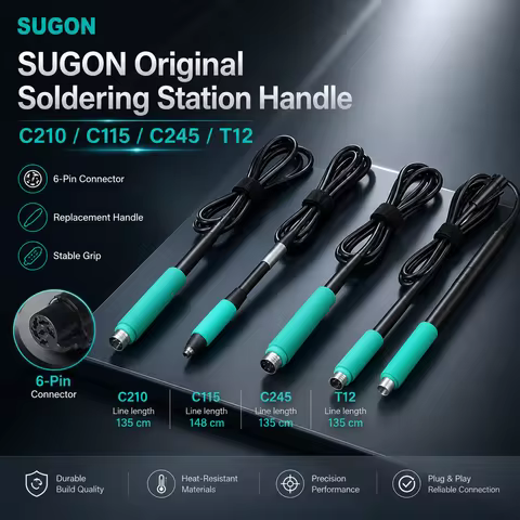 SUGON Soldering Iron Handle for T12 T15 T210 T245 C115 C210 C245 Tips Soldering Station Replacement 