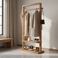 Heavy Duty Standalone Standing Clothes Rack Multi-Functional Solid Wood Clothing Stand Large Capacit
