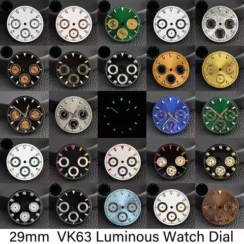 High Quality VK63 Dial 29mm Green Luminous Watch Dial Fits VK63 Quartz Movement Watch Accessories VK