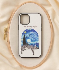 立體刺繡手機殼 iPhone 12/12pro PBAT PU合成皮革 貓咪x星夜