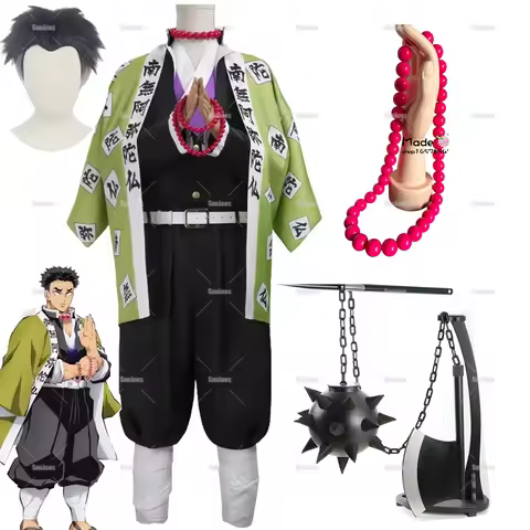 Himejima Gyomei Cosplay Costume Wig Monk Printing Outer Drape Team Uniform Bracelets Necklace For Wo