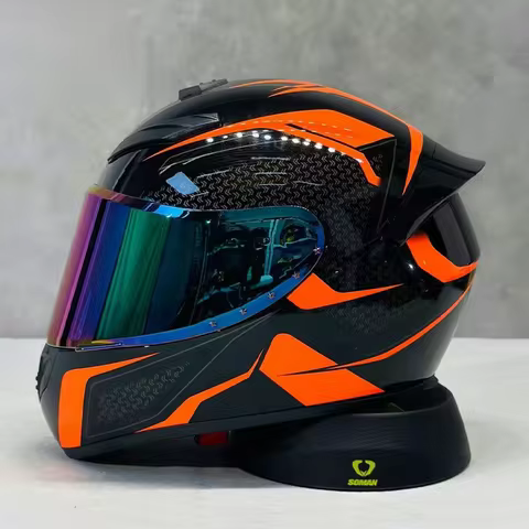 Autumn and Winter Full Motorcycle Helmet Orange Arrow Helmet Windproof Warm Suitable for Young Men a