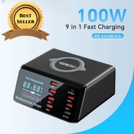 100W 8 Ports USB Charger Quick Charge 3.0 Adapter HUB Wireless Charger Charging Station PD Fast Char