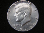 美國半圓銀幣-1966年美國(USA)大鷹國徽甘迺迪(JFK)故總統肖像半圓(Silver Dollar)銀幣