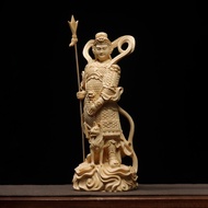 Cypress Carving Erlang Shenzhenjun God Statue Roaring Tengu Ornaments Home Office Decorations Solid 