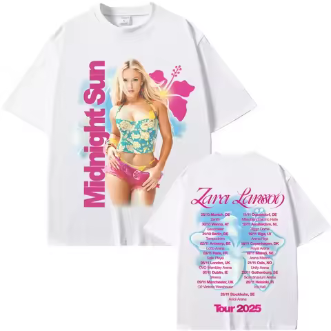 Singer Zara Larsson 2026 New Midnight Sun Tour Commemorative T-Shirt 100% Cotton Comfortable High Qu