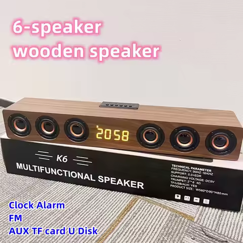 6 Speakers Wooden Bluetooth Speaker Sound Bar TV Echo Wall Home Theater Sound System 3D Stereo Surro