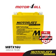 MOTOBATT Quadflex MBTX16U Motorcycle Battery Premium Yuasa Replacement with AGM Technology Motor4all