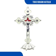 SALIB DUDUK CAHAYA 20 CM / SALIB DUDUK KATOLIK EKSKLUSIF / SALIB MEJA / SALIB LOGAM / SALIB ALTAR / 