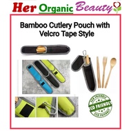 Bamboo Cutlery Pouch with Velcro Tape Style.