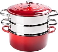 DPWH Steamer Home Large 2 Layer 304 Stainless Steel Steamer Double Steamed Steam Head Gas Stove Good Quality (Color : Red, Size : 26cm)