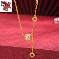 18k saudi Gold Legit pawnable diamond embroidered ball pendant with collarbone necklace