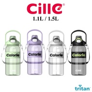 Cille Tritan & BPA-Free Water Bottle with Daily Recommended Volume Botol Air Plastik XL-2480 1.1/1.5