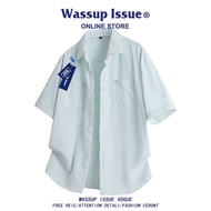WASSUP ISSUE | เสื้อเชิ้ตผู้ชายลายทางหลายกระเป๋าหลวม
