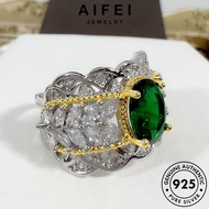 AIFEI JEWELRY Original Adjustable Perak 925 Women Ring Accessories For Hollow Sterling 純銀戒指 Cincin Perempuan Pattern Korean Emerald Silver R1745
