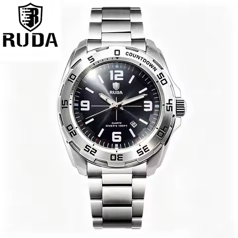 New Men VH31 Quartz Watch Sport Diver Style Stainless Steel Bracelet Countdown Bezel Calendar Lumino