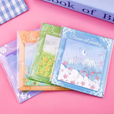 Office High Looking Oil Painting Sticky Notes for Students Cute Decorative Message Stickers Japanese