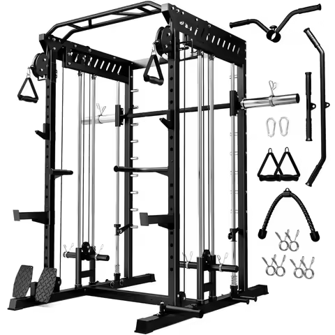 M21 Smith Machine, Multi-Function Power Cage with Dual Pulley Cable Crossover System, 2000LBS All-in