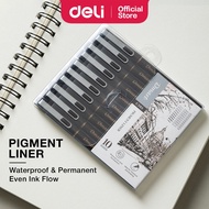 Deli Dmast Pigment Fineliner Pen Fine Line for Manga Sketching Line Drawing Waterproof Tip (10pcs)