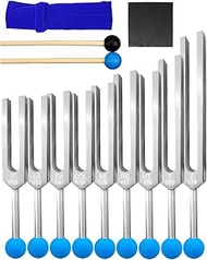 Tuning Fork Set 9 Pcs Tuning Forks with Reflex Hammer for DNA Healing Chakra Sound Therap Gift for B
