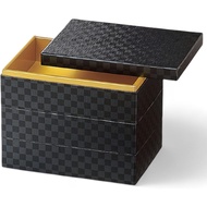 【Direct from Japan】J-kitchens Lacquerware Heavy Box, 3 Tiers, 7 Inches, Oblong Paper, Heavy Black, C