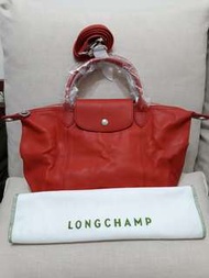 Longchamp正牌小羊皮包（亮橘 中型）