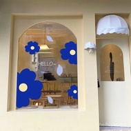 New Product ins Influencer Shop Klein Blue Decorative Glass Door Sticker Flower Shop Coffee Milk Tea