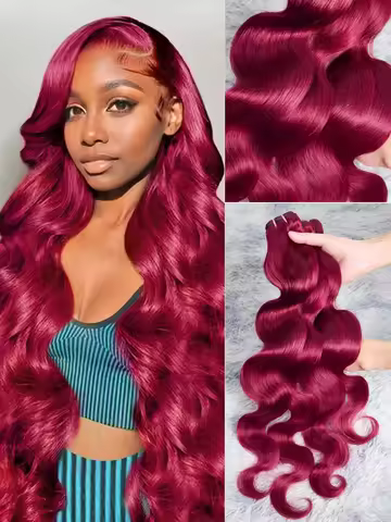 Burgundy 99j Body Wave Bundles Human Hair Brazilian Red Color Human Hair Bundles Extensions 1/3/4 Pc