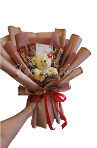 buket boneka beruang wisuda / ultah / snack / bunga edelweis