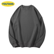 YOUTANG เสื้อมีฮู้ดสำหรับทุกเพศ,เสื้อทรงแบ็กกี้ไซส์ใหญ่พิเศษเสื้อยืดคอกลมสีทึบเสื้อไม่มีฮู้ด
