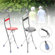 Portable 2 In 1 Folding Stainless Steel Lightweight Walking Stick With Seat Tripod Stool Portable Walking Crutch