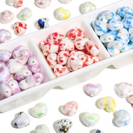 4Pcs 14x16mm Splashed Ink Smudged Heart Shape Ceramic Beads Charm For Earring Necklace Bracelet DIY Jewelry Craft Making Accessories
