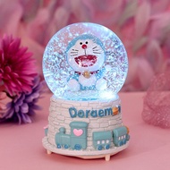 Automatic Snow Doraemon Crystal Ball Snowflake Lighting Ball Music Ball  Crystal Ball Floating Snowf