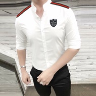 [HCM][SALE SỐC] Áo Sơ Mi Nam Cổ Trụ Phối Viền Thêu Logo Cao Cấp  Áo Cổ Lãnh Tụ Đẹp A75 (Ảnh thật)