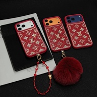 Red Diamond Shell Fur Ball Lanyard LV Crystal Case for Apple 17promax Phone Case Iphone17pro New