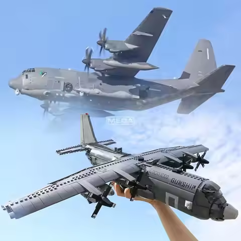 1713pcs War Attack Fighter Building Block Military AC-130 Airforce Plane Model Bricks Airborne Gunbo