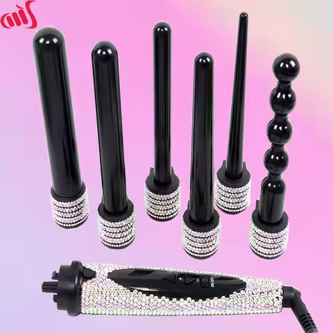 6 in 1 curling Wand Set 6 en 1 Rizador de Cabello Interchangeable Diamond Hair Curler with Ceramic B