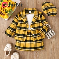 Patpat 4 chiếc bé gái tập đi Áo khoác sọc vuông & Váy & Áo cami đan sườn Mũ beret và trắng