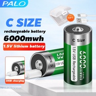 PALO⚡1.5V C size lithium battery 6000mAh USB battery  LR14 rechargeable Rechargeable Lithium Battery