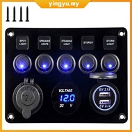 5 Gang Rocker Switch Panel Waterproof Marine Ignition Switch Panel 12V/24V LED Rocker Switch SHOPCYC