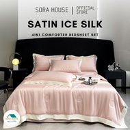 SORA Satin Ice Silk Comforter Bedsheet Set Cadar Satin Sejuk Selimut Comforter Queen King BSD#