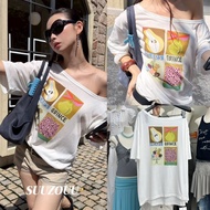 SU391 Oversized T-Shirt Pears Quince Fruit Pattern Minimalist Style Cute When Worn Korean Fashion TA