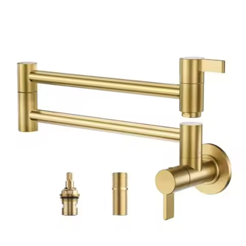 Brushed Gold Pot Filler Faucet Modern Wall Mount Folding Faucet with 2 Handles and Double Joint Swin