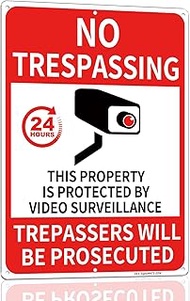 DAGUI Video Surveillance Sign - 14 × 10 Inch Rust-Free .040 Aluminum Signage with NO TRESPASSING -TH