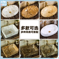 Ceramic hand wash basin marble grain wash basin countertop basin oval square household bathroom econ