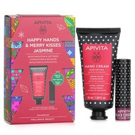 Apivita Happy Hands &amp; Merry Kisses Jasmine Set: Hand Cream Jasmine &amp; Propolis 50ml+ Lip Care Black Currant 4.4g 2pcs