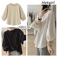 【READY STOCK AT Johor】 ⭐Lantern Sleeve T-shirt Muslim Women's Loose Simple Long Sleeve Tops Women(SI