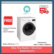 Elba 7Kg Washer 5Kg Dryer (EWD7512VT) – 3 ✓ ✓ ✓