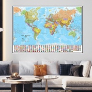 The World Political Map with National Flags Large Canvas Paintings Map of The World Wall Poster Home
